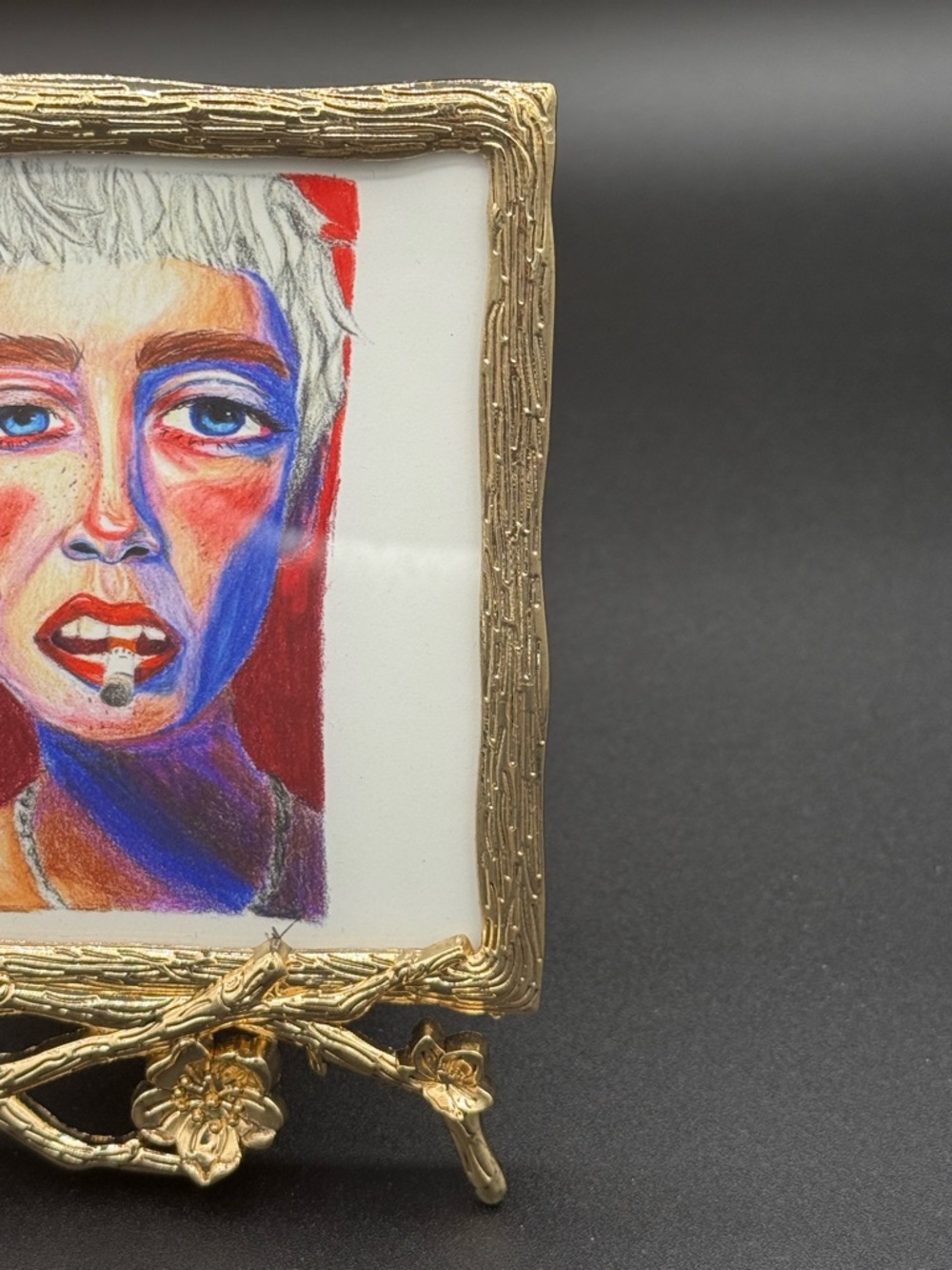 NWOT- 4.25”x5.25”, Small Gold Floral Picture Frame with Colorful Portrait Art - Picture 3 of 5
